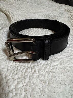 Michael Kors Black Leather Belt with Silver-Tone Buckle